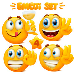 Set of yellow emoji icons Emoticon cartoon character with different facial expressions in 3d style isolated in white background. Part 4