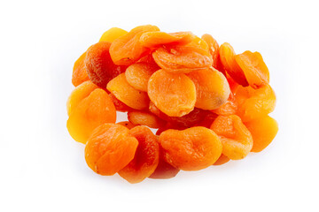 Dried apricots close-up on a white background. Dried apricots isolated on white background with clipping path and full depth of field.