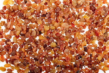 Close up of heap of raisins. Raisin isolated over white Raisins malayar.