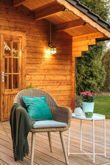Wooden hut in spring. Drink tea in the garden when the weather is nice. Garden shed for vacation. Nice garden in Germany. 