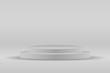 Gray podium, platform for presentation. Presentation circle of white platform, product place for presentation, winner podium or stage on transparent background. Vector