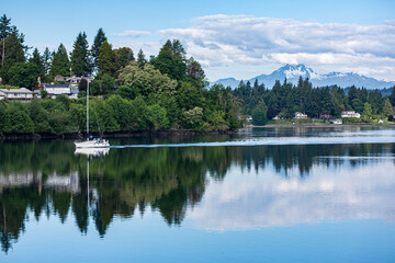 Fototapeta premium Bremerton, Washington State, Kitsap Peninsula, sailboat.