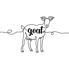 Continuous one line drawing of goat. Minimal style. Perfect for cards, party invitations, posters, stickers, clothing. Animal concept