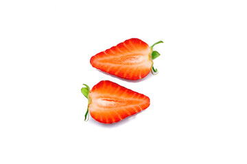 Cut ripe strawberry on white background