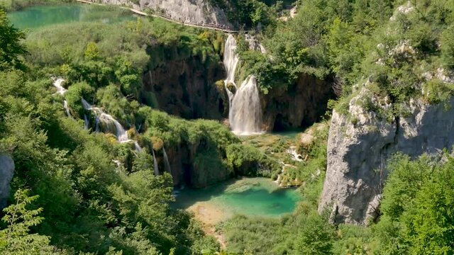 High Angle View Of Veliki Slap Waterfall The Highest At Plitvice