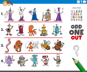 odd one out picture game with cartoon characters