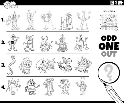 odd one out character picture coloring book page