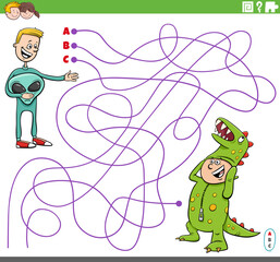 educational maze game with cartoon boys in costumes
