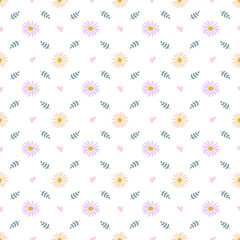 Summer seamless pattern with chamomiles, daisies and leaves