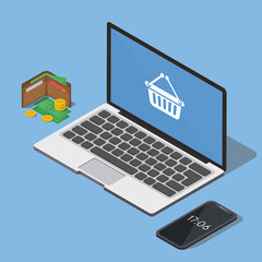 Flat vector design with e-commerce and online shopping icons and elements for mobile story. Symbols of shop, online payment, customer service and delivery