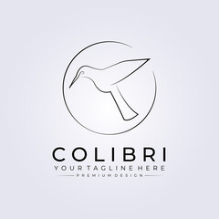 colibri bird line art logo, simple animal vector illustration design