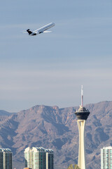Las Vegas with passenger airplane taking off.