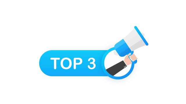 Top3 - Top Three colorful label on white background. Motion graphics.