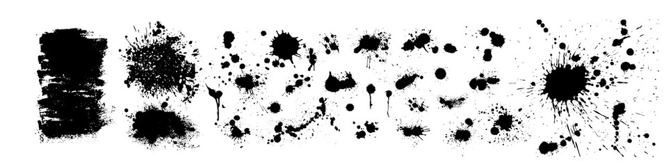 Set of Grunge Design Elements. Black blots. Brush Strokes. Vector illustration