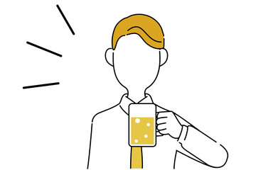 顔なしのポーズイラスト、サラリーマンの上半身、仕事帰りのビール