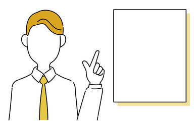 顔なしのポーズイラスト、サラリーマンの上半身、指さし