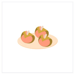 Sakura mochi flat icon. Japanese holiday dish. Sweets on plate. Spring Japanese food concept.Vector illustration