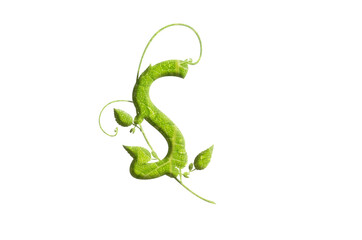 Green leaf letter , garden eco friendly alphabet, isolated design element, 3d illustration font, fresh green garden