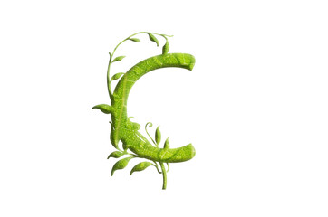 Green leaf letter , garden eco friendly alphabet, isolated design element, 3d illustration font, fresh green garden
