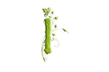 Green leaf letter , garden eco friendly alphabet, isolated design element, 3d illustration font, fresh green garden