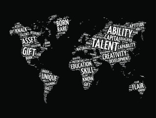 Obraz na płótnie Canvas Talent word cloud in shape of world map, concept background