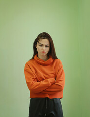 Obraz premium Beautiful young brunette girl with different emotions.