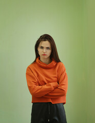 Obraz premium Beautiful young brunette girl with different emotions.