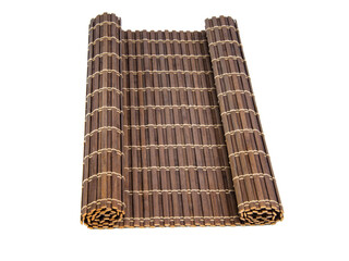 Rolled bamboo mat for food dark color isolated on the white background