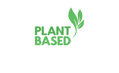 Plant based hand made text, hand drawn lettering style with leaves. Vegan and vegetarian food design concept. Veggie nutrition.