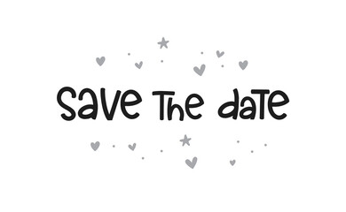 Save the date, calligraphic typography text design. Party or event invitation lettering type.