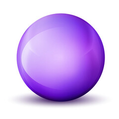 Glass purple ball or precious pearl. Glossy realistic ball, 3D abstract vector illustration highlighted on a white background. Big metal bubble with shadow