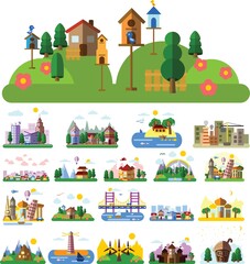Set of different buildings and houses icons