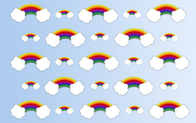 Illustration of colorful pattern illustration of rainbow joining two clouds