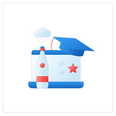 Obraz premium Graduation online party flat icon. Online party through coronavirus. Contactless celebration. Graduate cap.Graduation concept.3d vector illustration