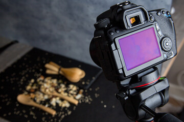 food studio photography with the focus on the photographer's camera