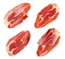 Set of jamon slices on a white background, isolated. The view from top