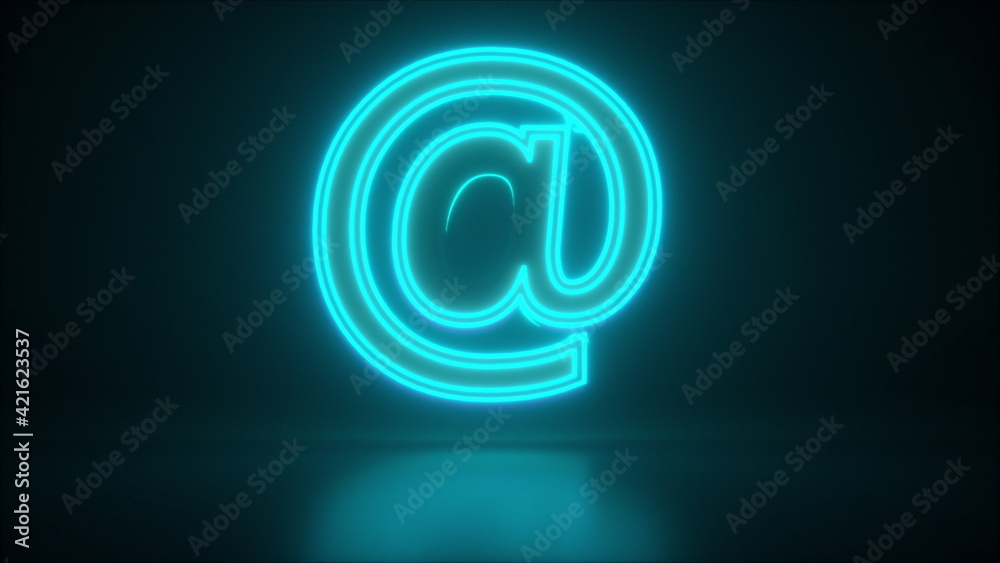 Poster rotating neon email symbol at on a dark background, computer generated digital symbol. 3d rendering 