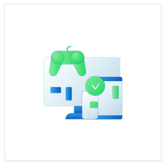 Cross platform play flat icon. Platform for playing games. Testing. Trial. Special technical equipment. Joystick. Gameplay. Digitalization concept.3d vector illustration