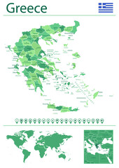 Obraz premium Greece detailed map and flag. Greece on world map.