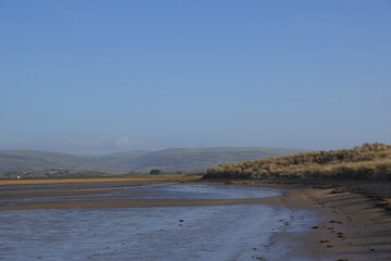 a view of ynyslas beach where the dyfi meets the see and where the cars usually park during the busy summers