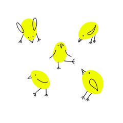 Set of funny chicken from a yellow speck