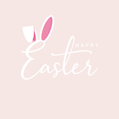 Easter lettering with bunny ears on pink background.
