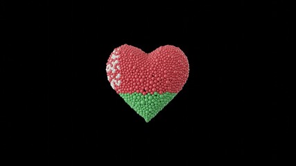 Belarus National Day. Independence Day. Heart shape made out of shiny spheres on black background. 3D rendering.