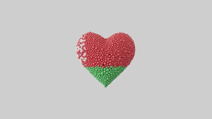 Belarus National Day. Independence Day. Heart shape made out of shiny spheres on white background. 3D rendering.