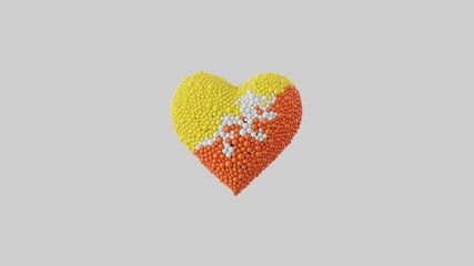 Bhutan National Day. Heart shape made out of shiny spheres on white background. 3D rendering.