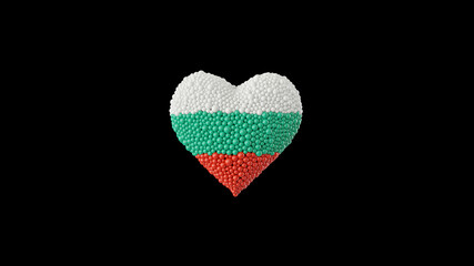 Bulgaria National day. Independence day. Heart shape made out of shiny spheres on black background. 3D rendering.