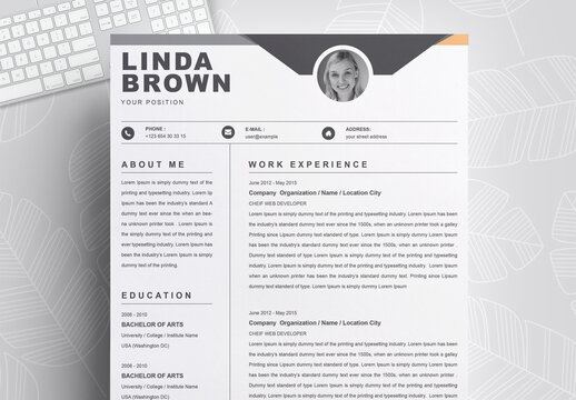 Resume Layout with Grayscale Elements