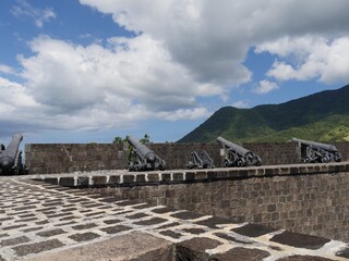 Cannons lining at the walls of the Brimstone Hill Fortress Natio