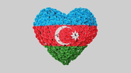 Azerbaijan National Day. Independence Day. Heart shape made out of flowers on white background. 3D rendering.