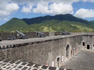 Cannons lining at the walls of the Brimstone Hill Fortress Natio